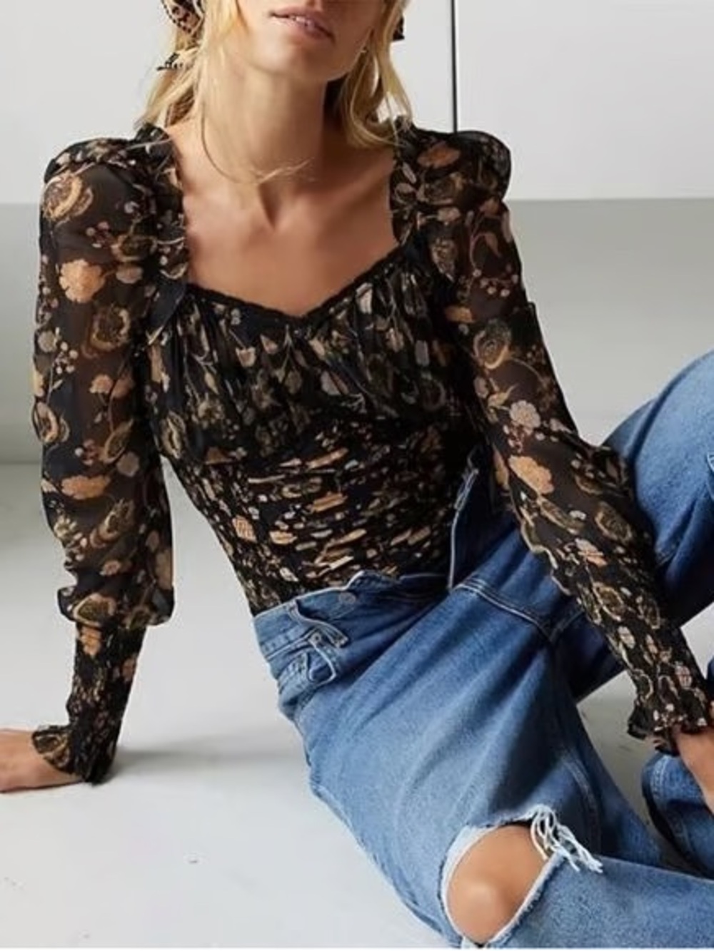 Free People Brunch Floral Print Date Bodysuit Sz XS Bohemian Chic - Picture 4 of 13